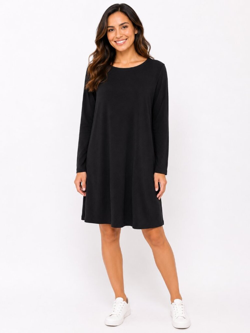 Nina Leonard Black Sweater Dress L Long Sleeve Knit Midi